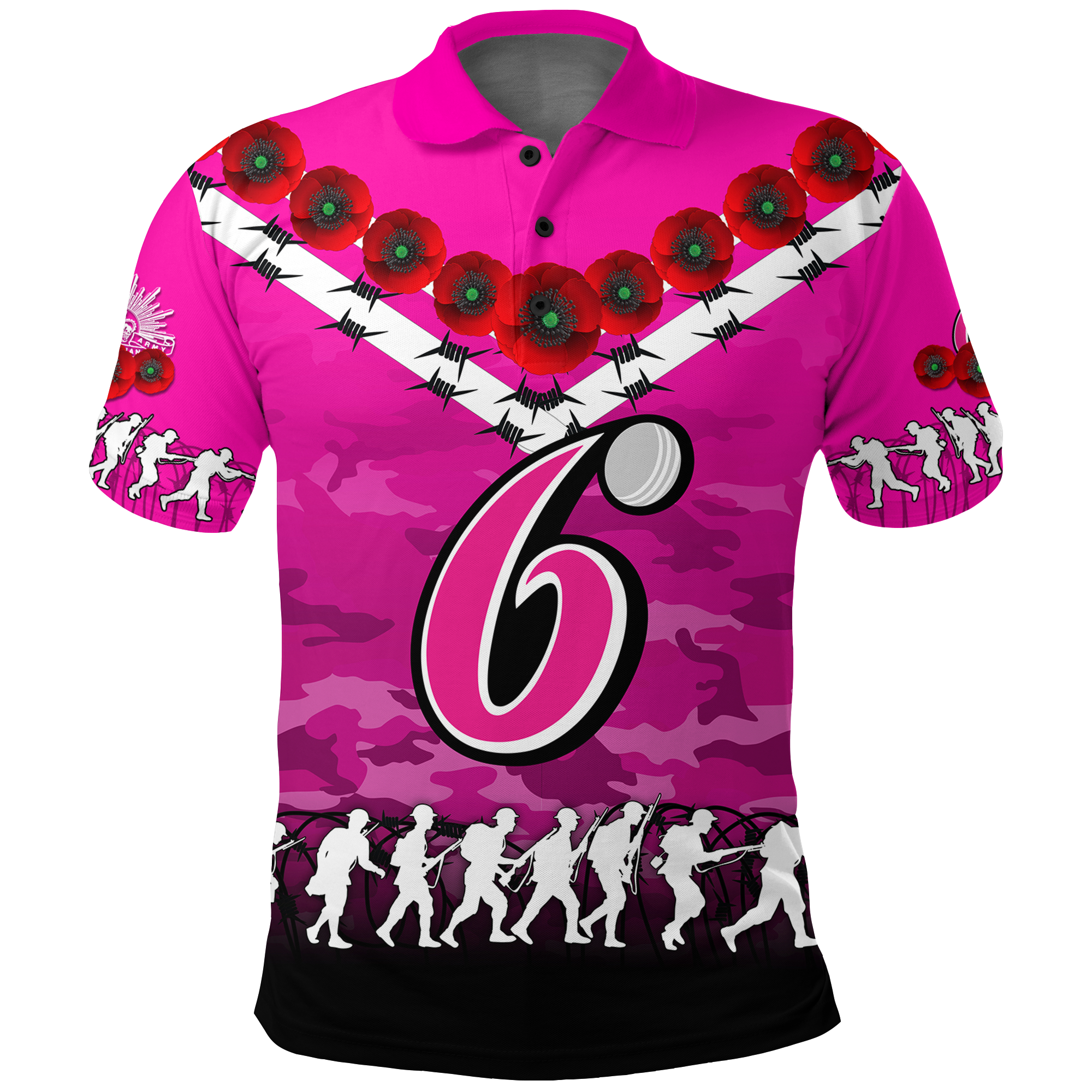 custom-personalised-sydney-sixers-anzac-2022-polo-shirt-camouflage-with-poppy