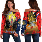 Off Shoulder Sweater - Anzac Day 2021 World War II Commemoration 1939 - 1945 - Vibe Hoodie