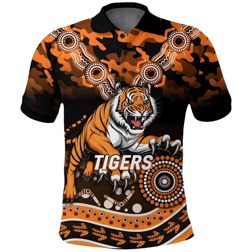Tigers Rugby ANZAC Day Camouflage Indigenous Art Polo Shirt - LT12