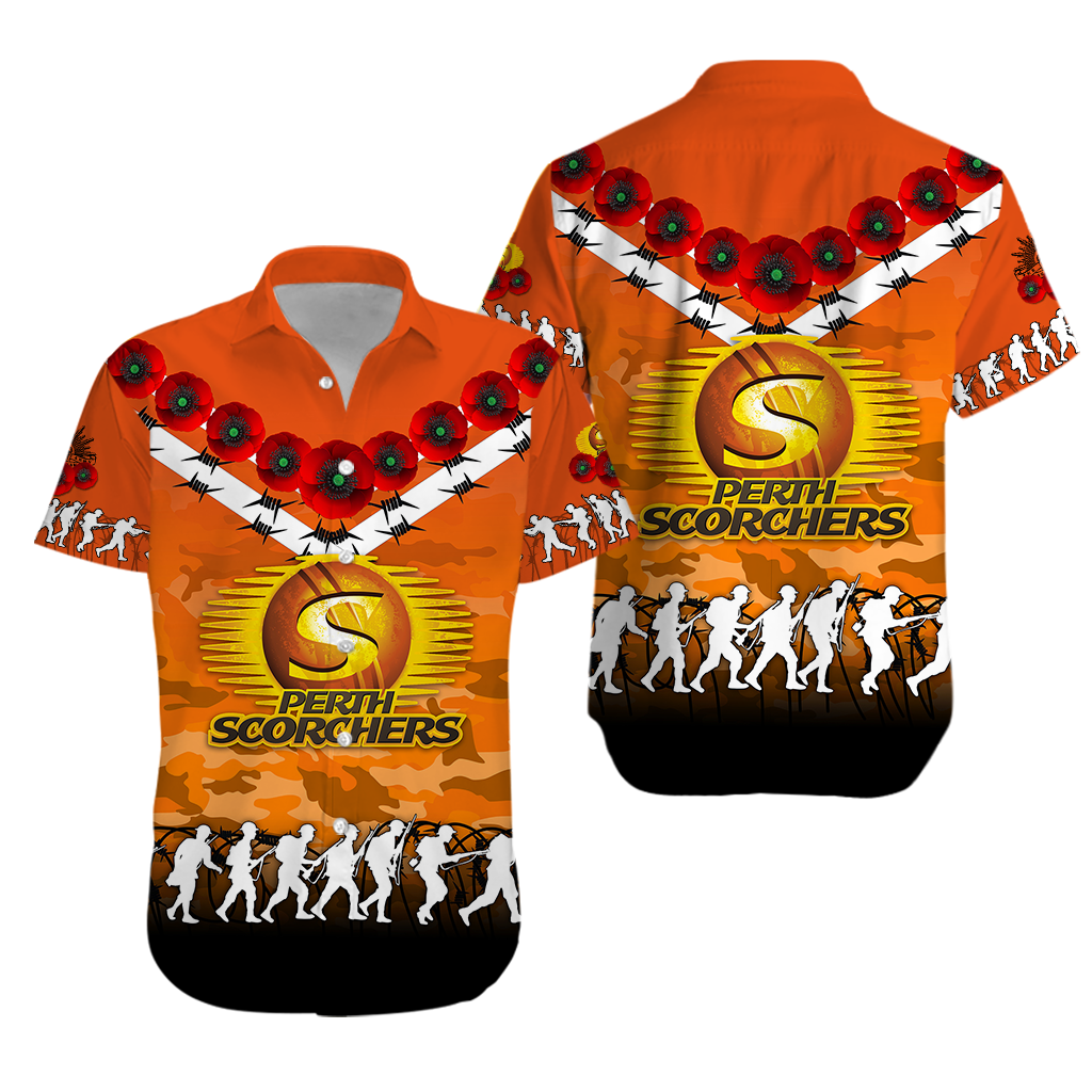 Perth Scorchers ANZAC 2022 Hawaiian Shirt Camouflage With Poppy