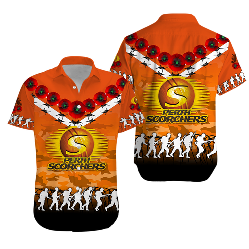 Perth Scorchers ANZAC 2022 Hawaiian Shirt Camouflage With Poppy