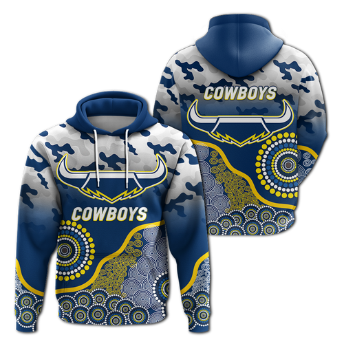 Cowboys Rugby ANZAC Day Camouflage Indigenous Art Hoodie - LT12