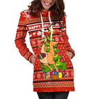 (Custom Personalised) Australia Christmas Kangaroo Aboriginal Pattern Hoodie Dress - LT2