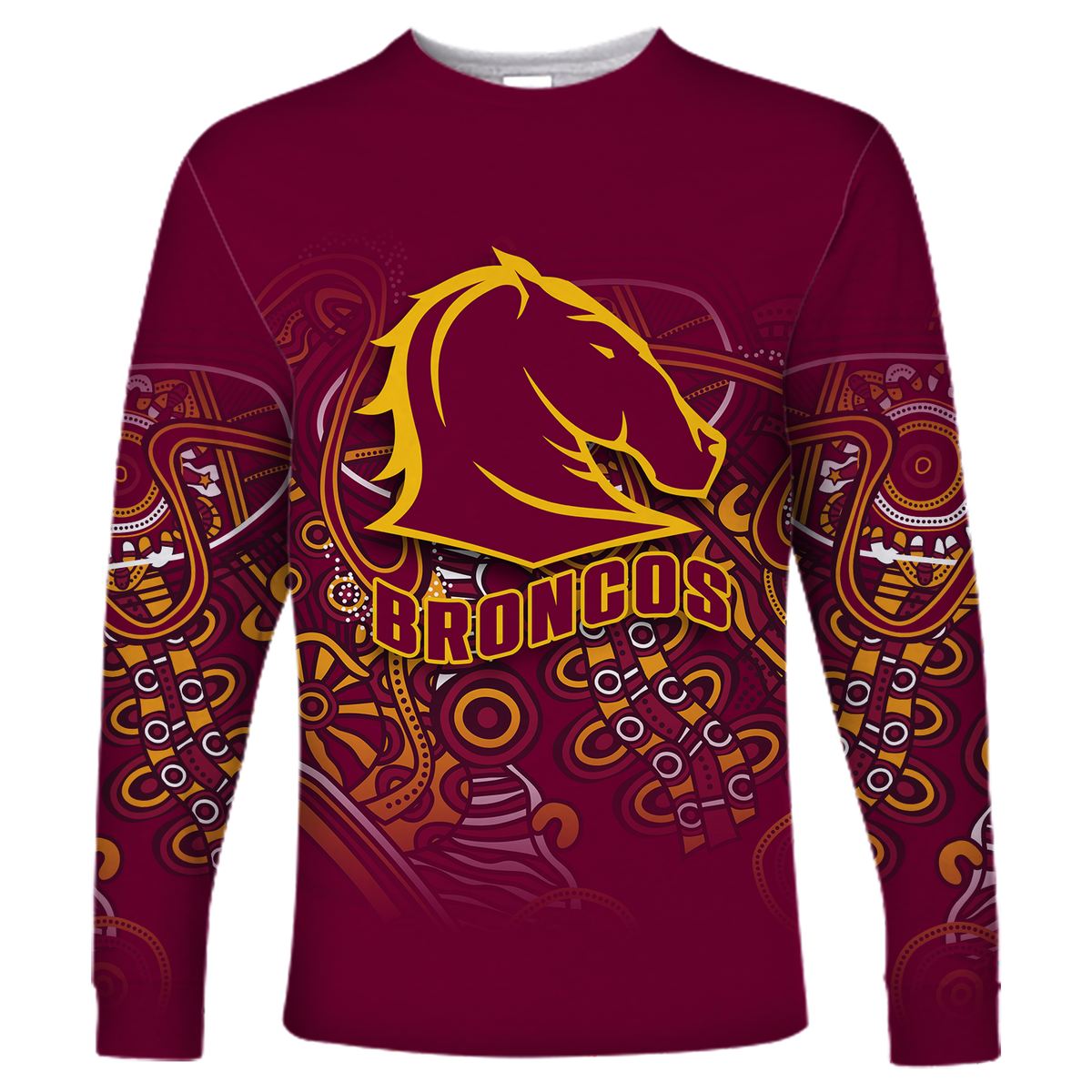 (Custom Personalised) Brisbane Broncos Rugby Indigenous Long Sleeve Shirt - LT12