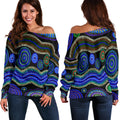 Off Shoulder Sweater - Aboriginal Dot Unique Style Blue - Vibe Hoodie