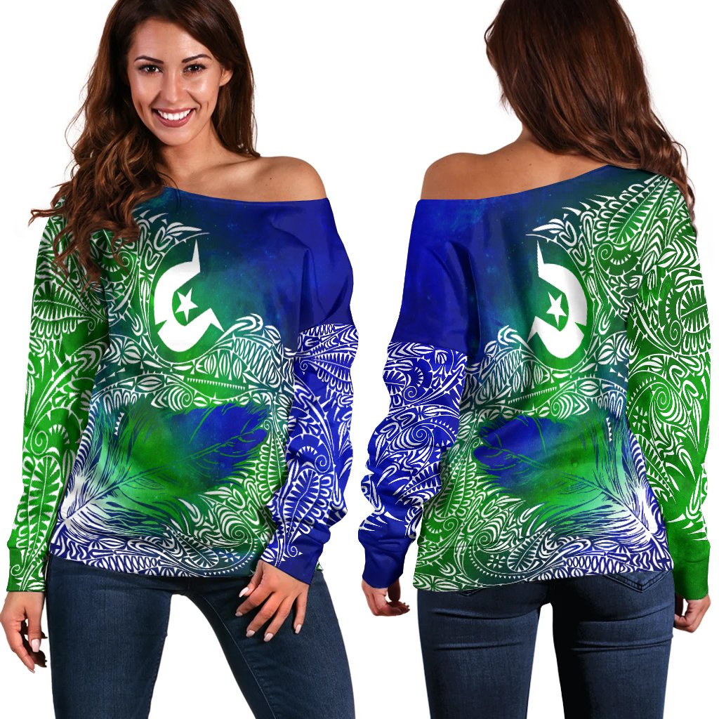 Torres Strait Islander Women's Off Shoulder Sweater - Feather Torres Aether BN15T - Vibe Hoodie
