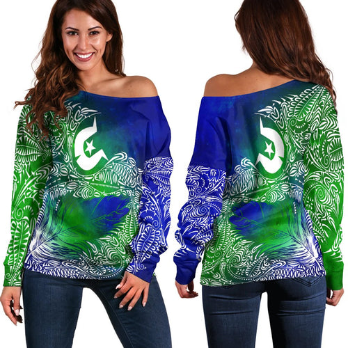 Torres Strait Islander Women's Off Shoulder Sweater - Feather Torres Aether BN15T - Vibe Hoodie