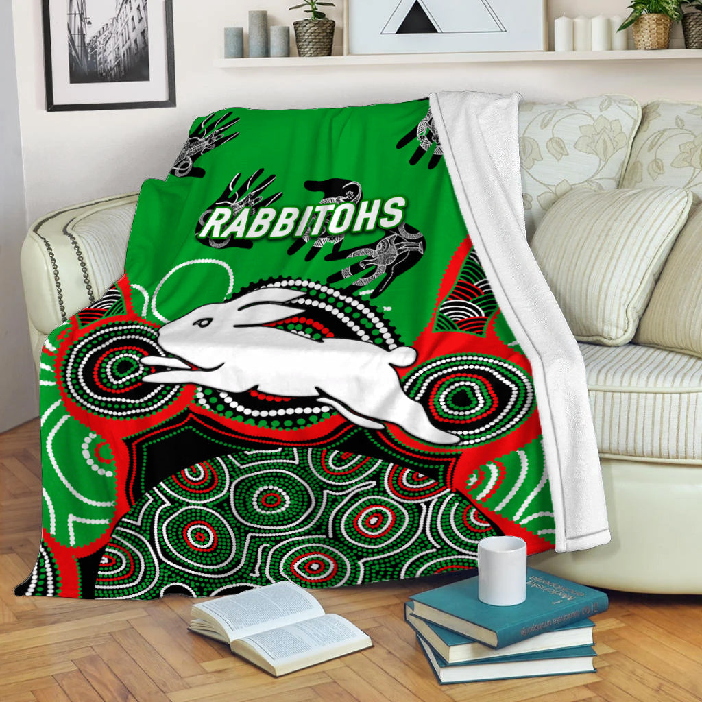 Rabbitohs Rugby Aboriginal Art Blanket - LT12