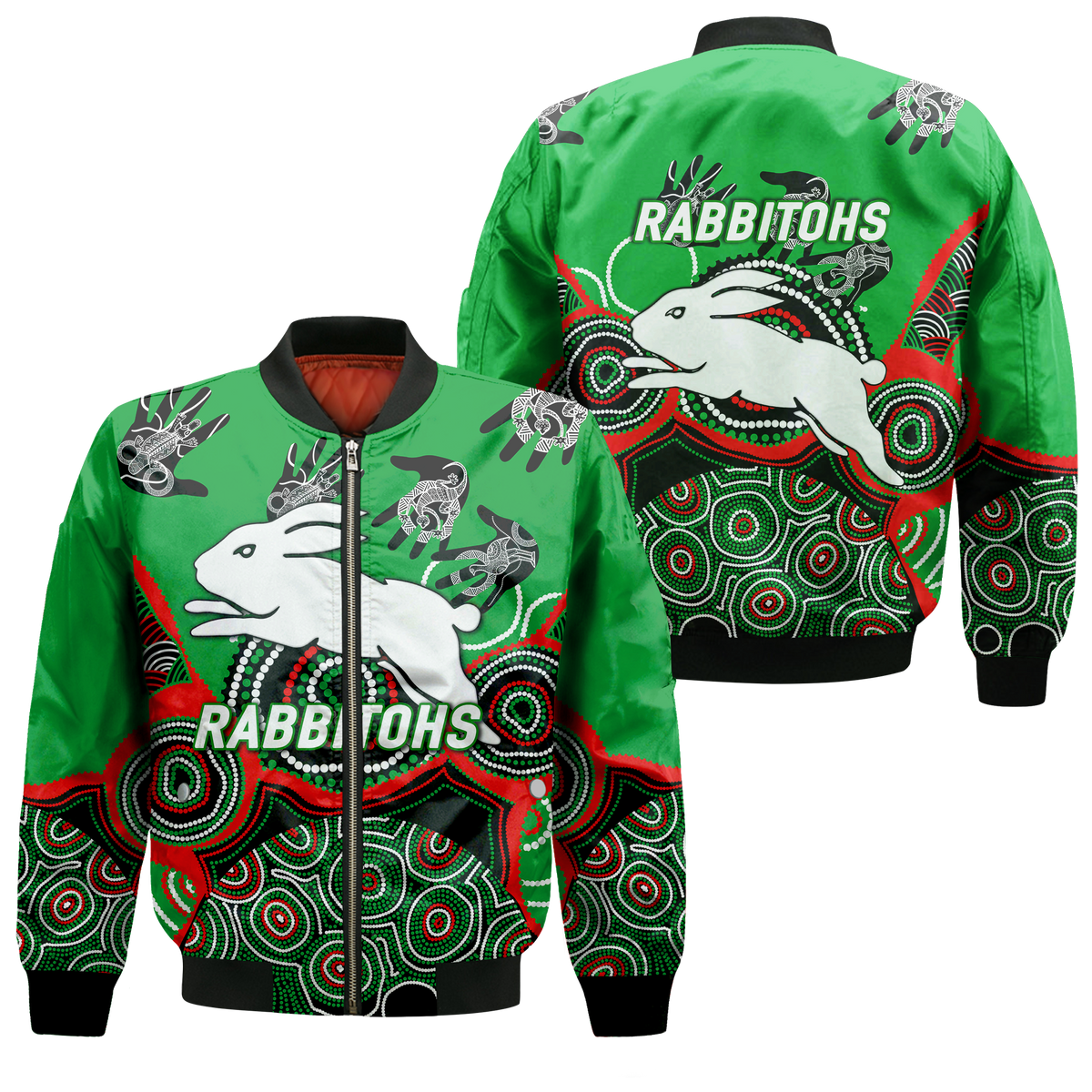Rabbitohs Rugby Aboriginal Art Bomber Jacket - LT12