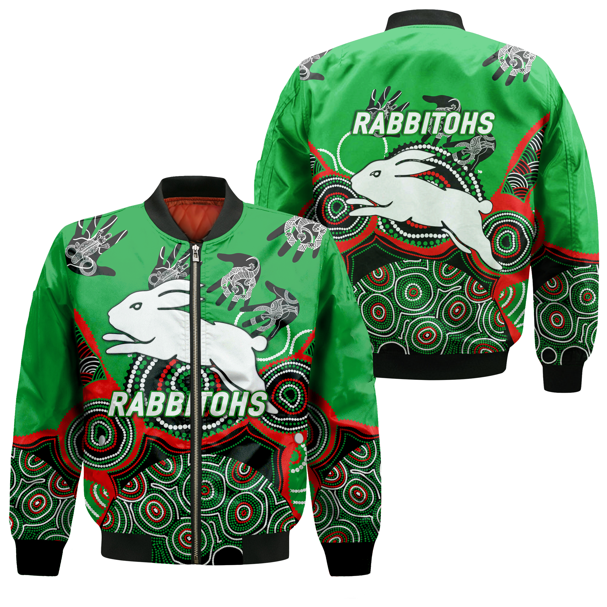 Rabbitohs Rugby Aboriginal Art Bomber Jacket - LT12