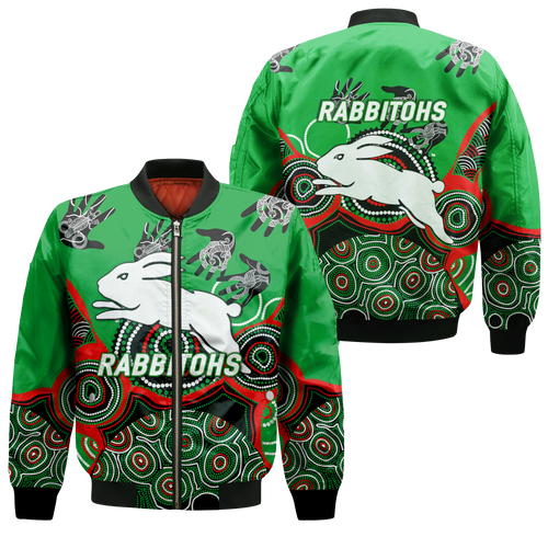 Rabbitohs Rugby Aboriginal Art Bomber Jacket - LT12