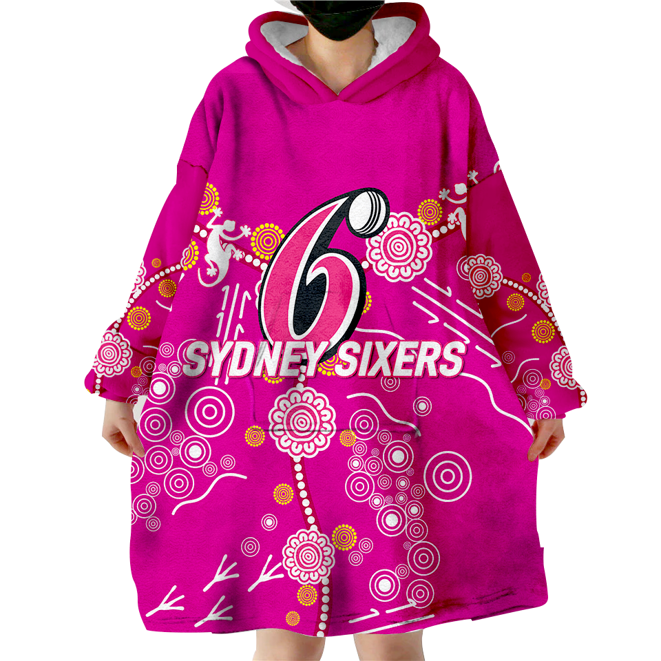 Sydney Sixers Aboriginal Art Cricket 2022 Wearable Blanket Hoodie - LT12