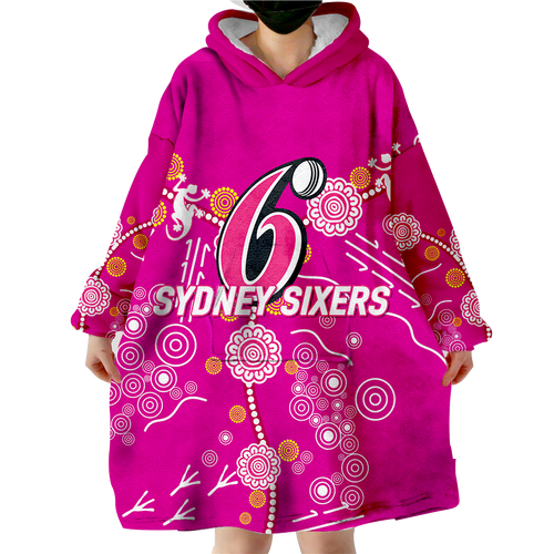 Sydney Sixers Aboriginal Art Cricket 2022 Wearable Blanket Hoodie - LT12