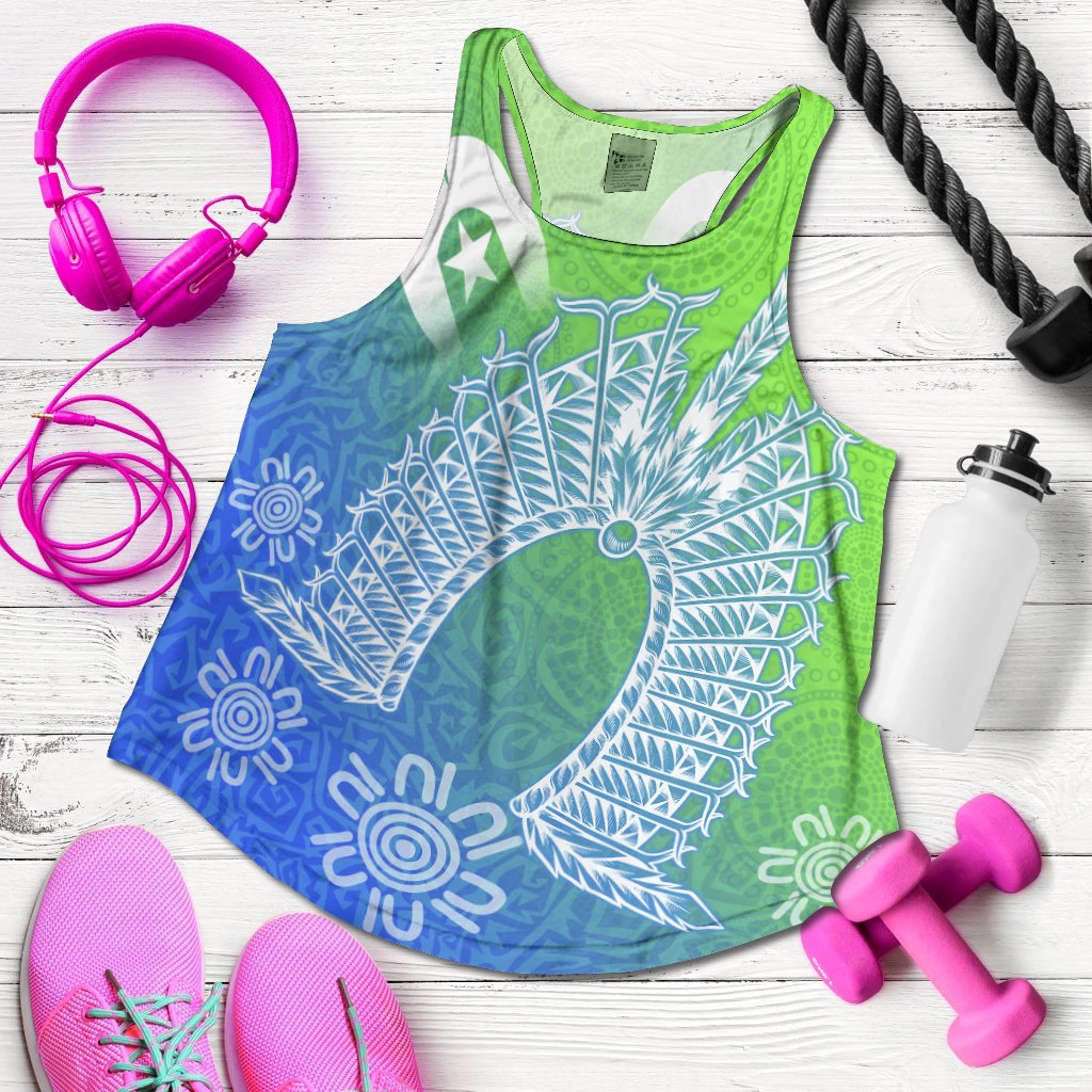 Torres Strait Islander Women's Racerback Tank - Dhari Mask Ocean Style - Vibe Hoodie