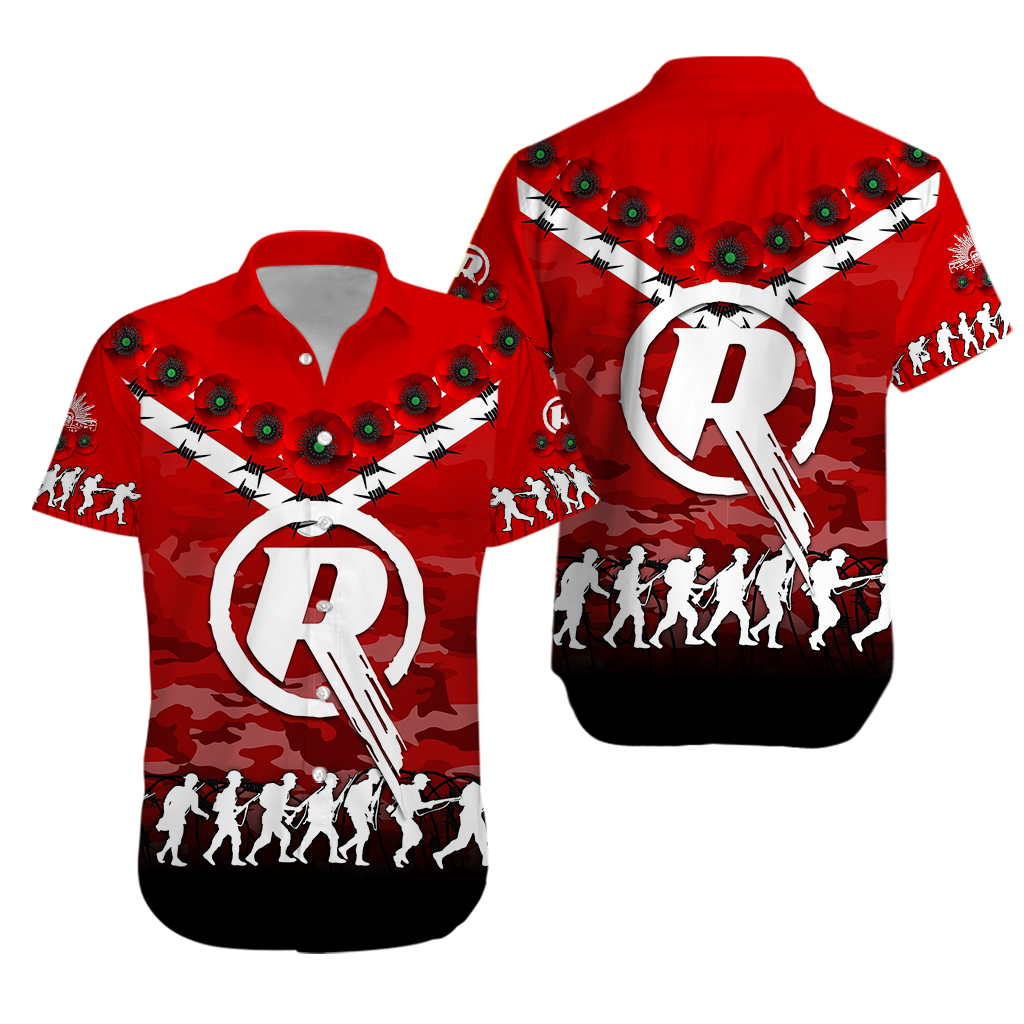 Melbourne Renegades ANZAC 2022 Hawaiian Shirt Camouflage With Poppy