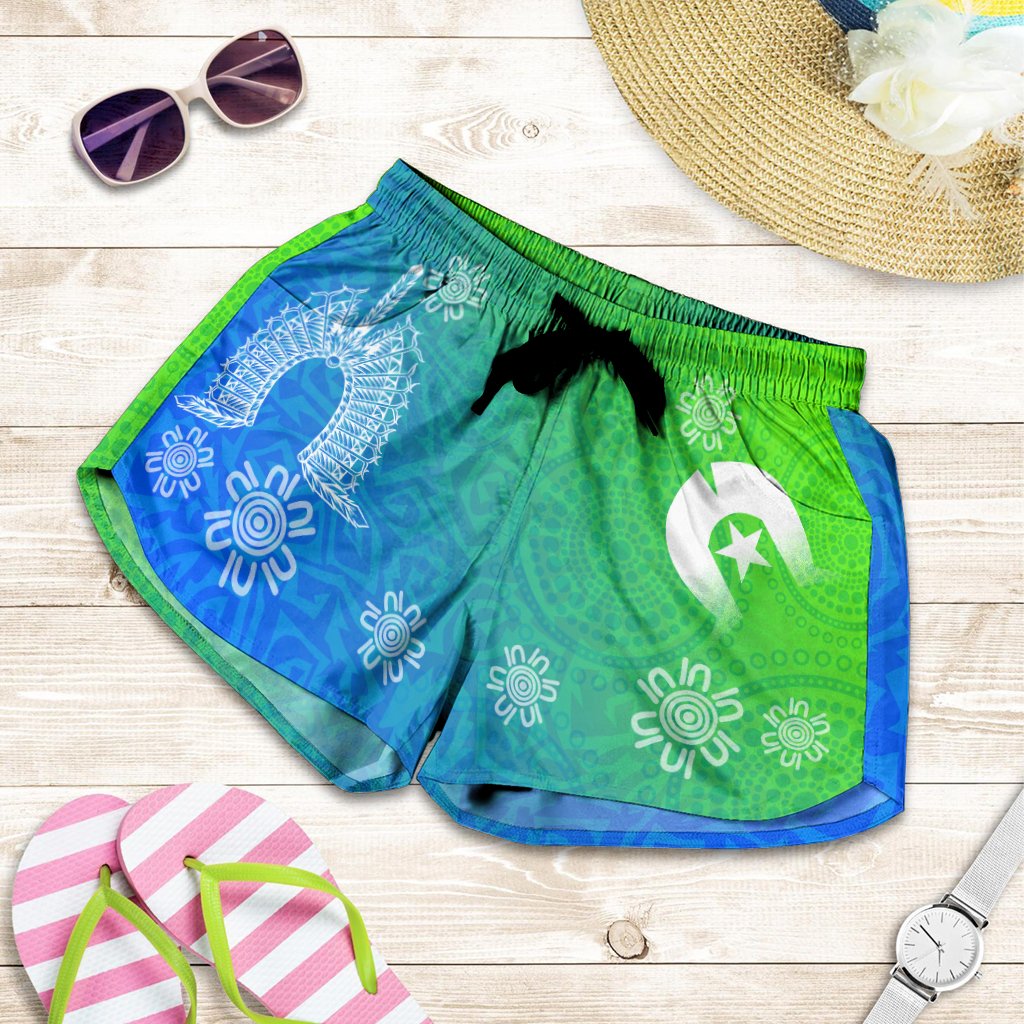 Torres Strait Islander Women's Shorts - Dhari Mask Ocean Style - Vibe Hoodie