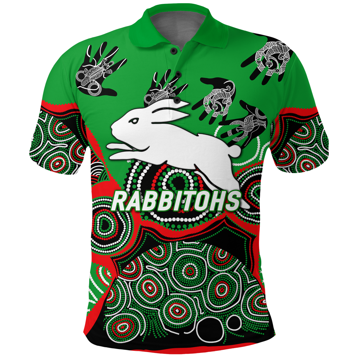 (Custom Personalised) Rabbitohs Rugby Aboriginal Art Polo Shirt - LT12
