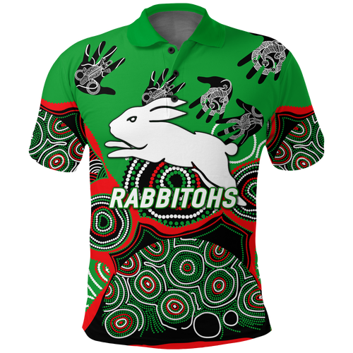(Custom Personalised) Rabbitohs Rugby Aboriginal Art Polo Shirt - LT12