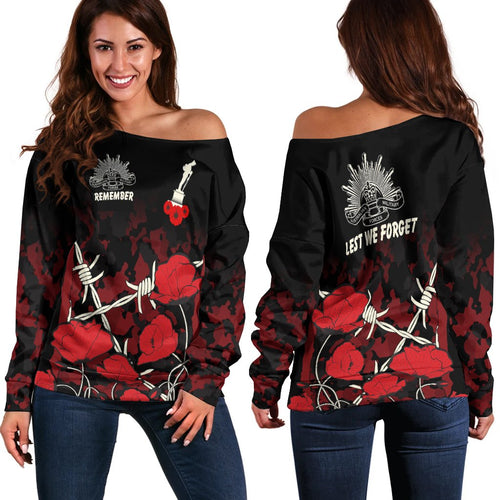 Anzac Off Shoulder Sweater - Anzac with Remembrance Poppy Flower Ver2 - Vibe Hoodie