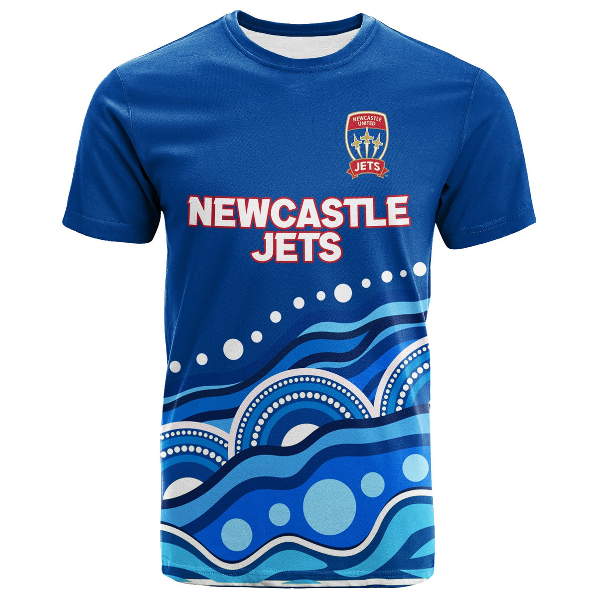 custom-personalised-newcastle-jets-t-shirt-indigenous-dot-painting-art