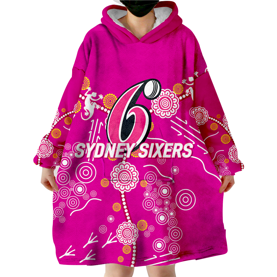 (Custom Personalised ) Sydney Sixers Aboriginal Art Cricket 2022 Wearable Blanket Hoodie - LT12