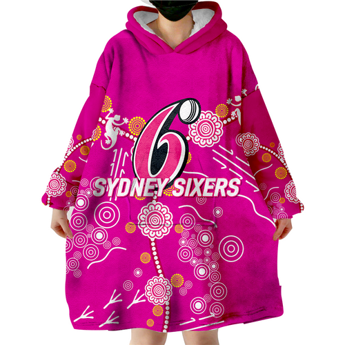 (Custom Personalised ) Sydney Sixers Aboriginal Art Cricket 2022 Wearable Blanket Hoodie - LT12
