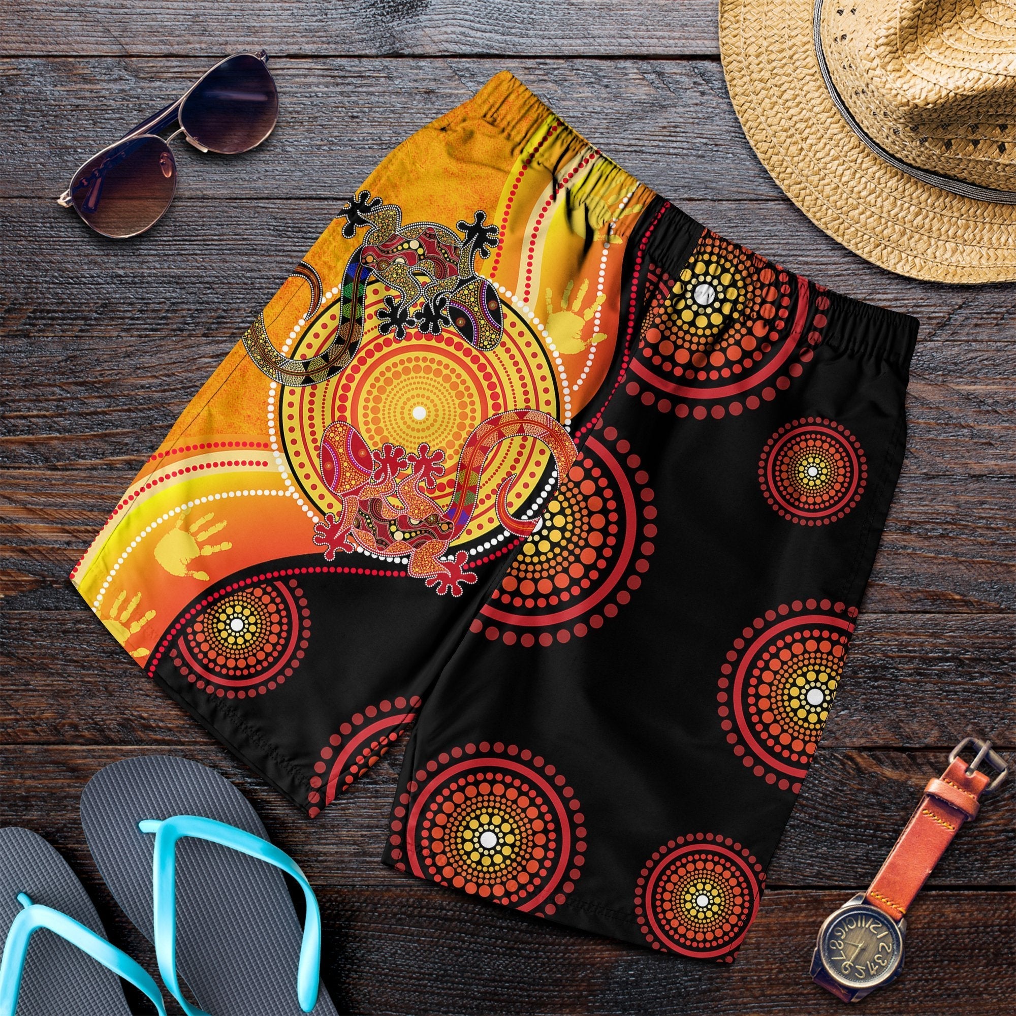 aboriginal-mens-shorts-couple-aboriginal-lizards
