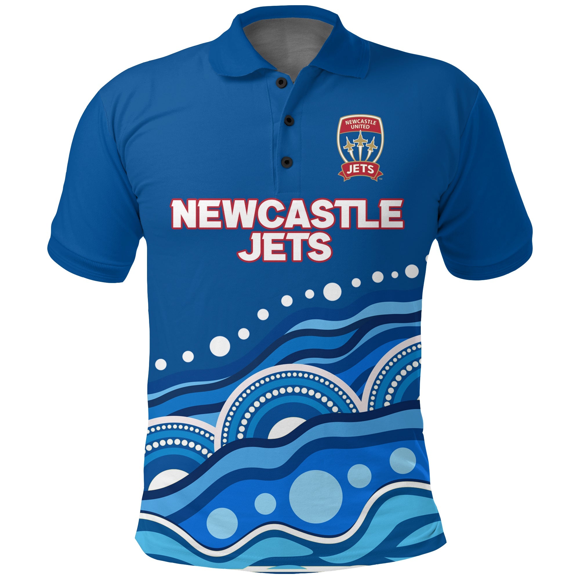 custom-personalised-newcastle-jets-polo-shirt-indigenous-dot-painting-art