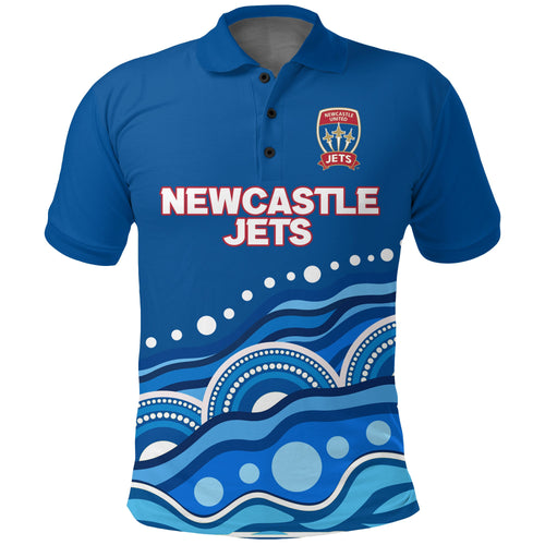 custom-personalised-newcastle-jets-polo-shirt-indigenous-dot-painting-art