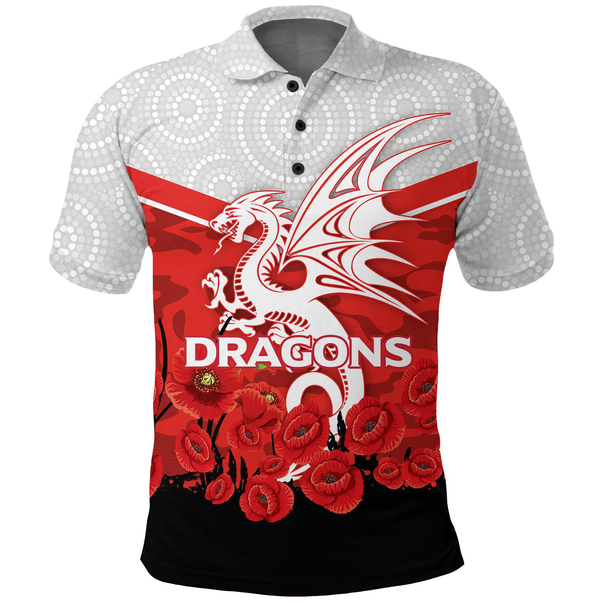 (Custom Personalised) Dragons Rugby Anzac Day Polo Shirt - Indigenous Artt