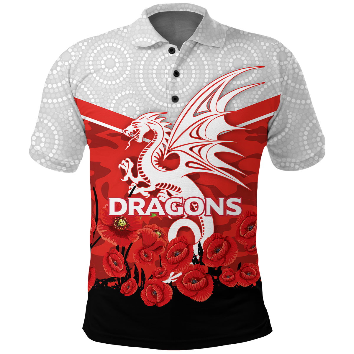 (Custom Personalised) Dragons Rugby Anzac Day Polo Shirt - Indigenous Artt