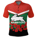(Custom Personalised) Rabbitohs Rugby Anzac Day Polo Shirt - Indigenous Art 