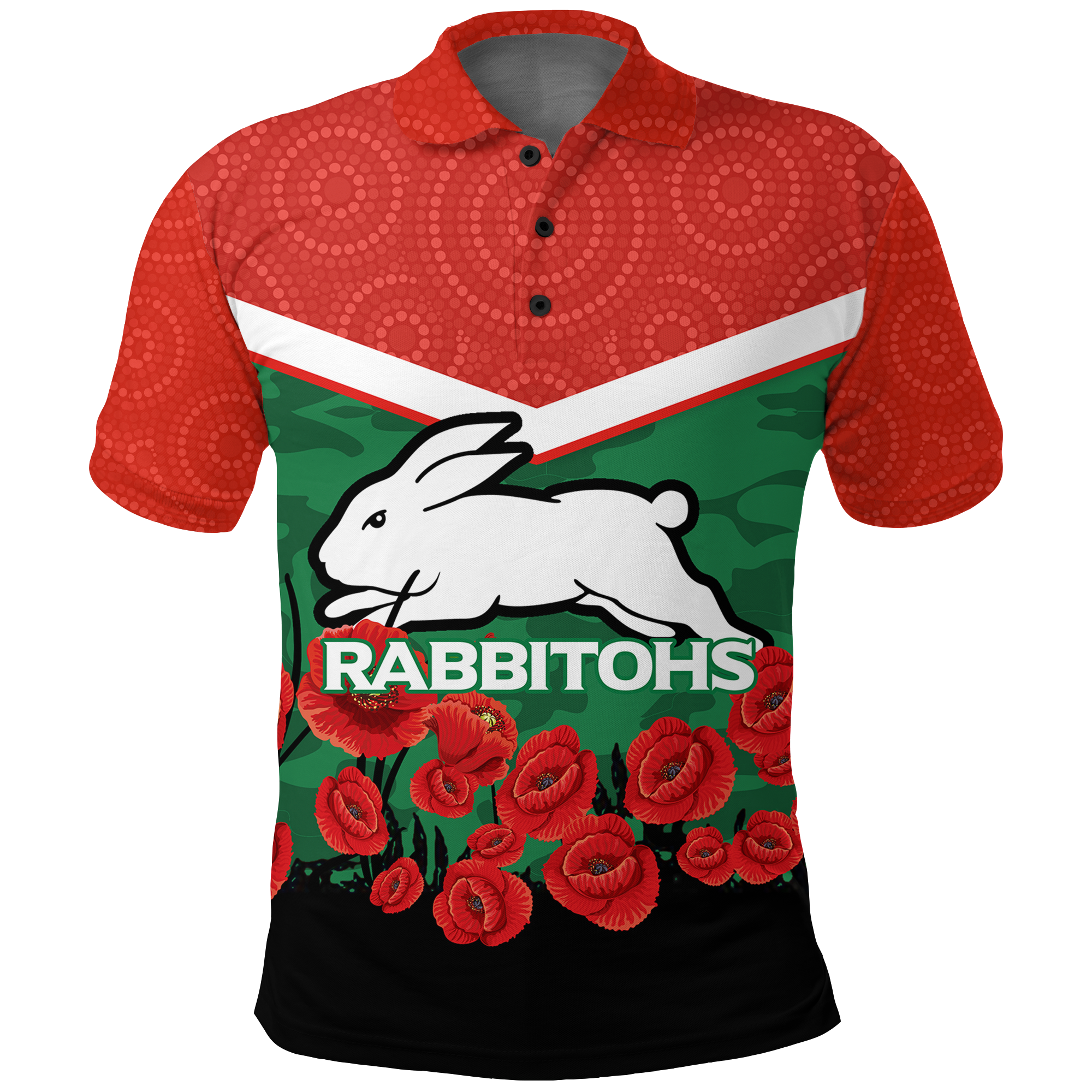 (Custom Personalised) Rabbitohs Rugby Anzac Day Polo Shirt - Indigenous Art 