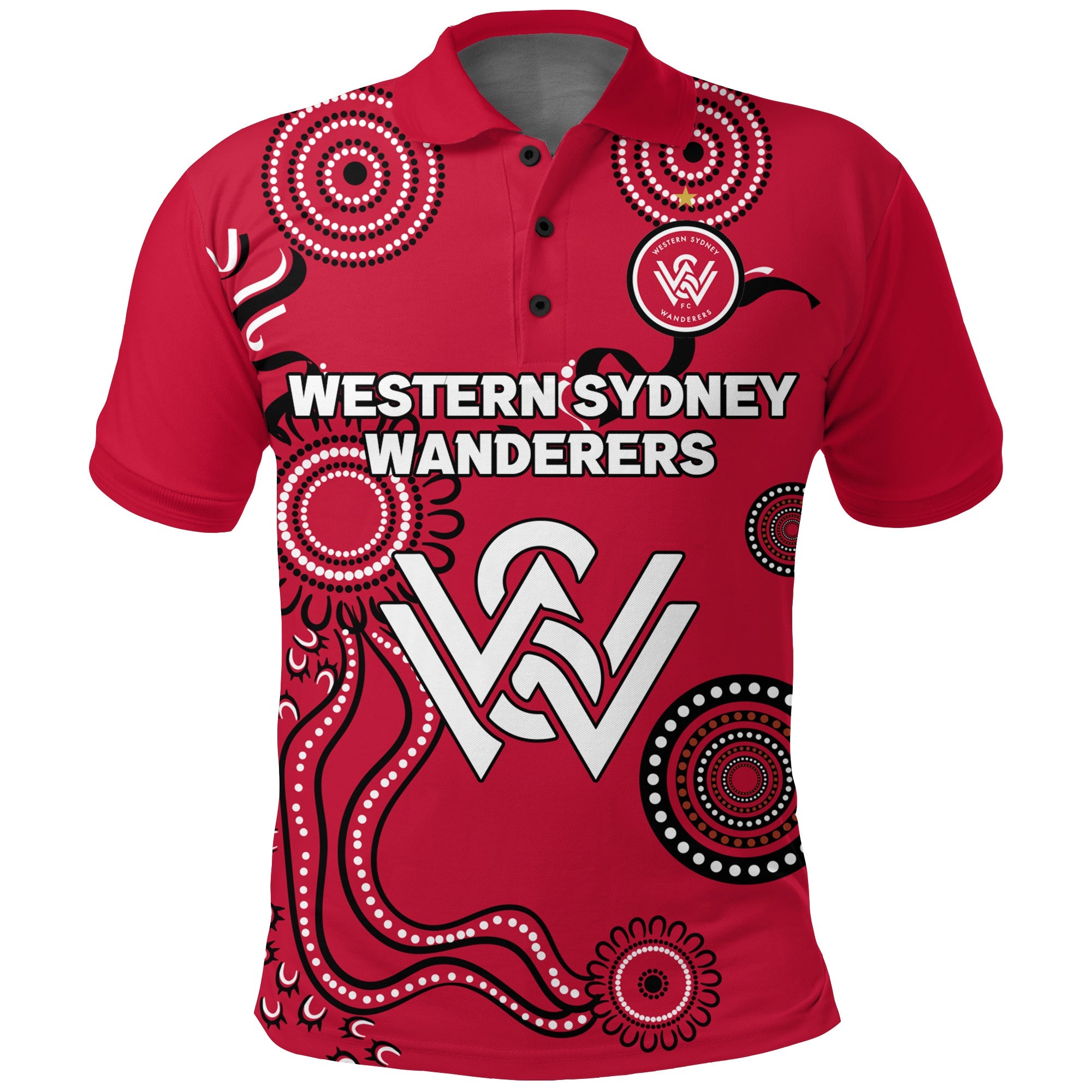 custom-personalised-western-sydney-wanderers-polo-shirt-indigenous-dot-painting-art