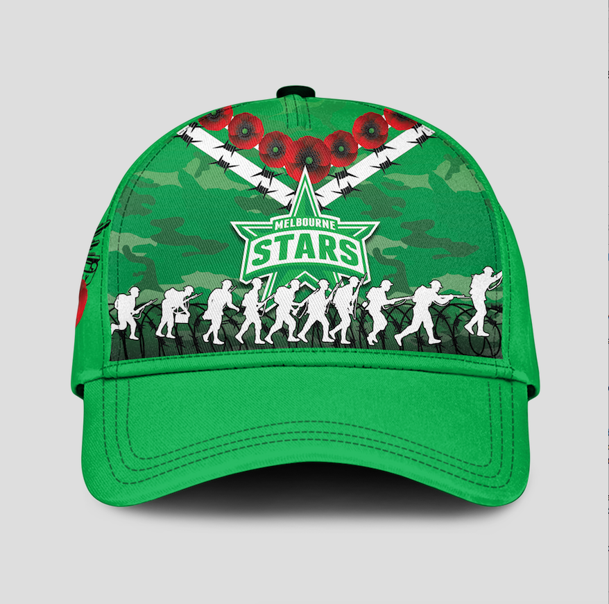 melbourne-stars-anzac-2022-caps-camouflage-with-poppy