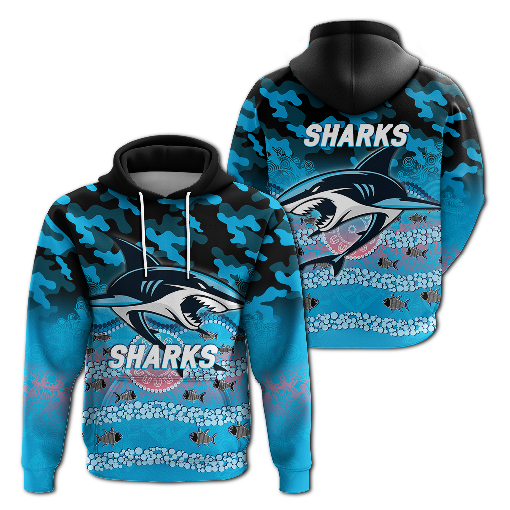 Sharks Rugby ANZAC Day Camouflage Indigenous Art Hoodie - LT12