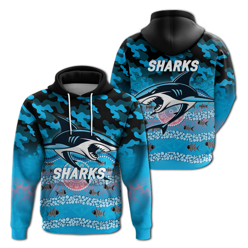 Sharks Rugby ANZAC Day Camouflage Indigenous Art Hoodie - LT12