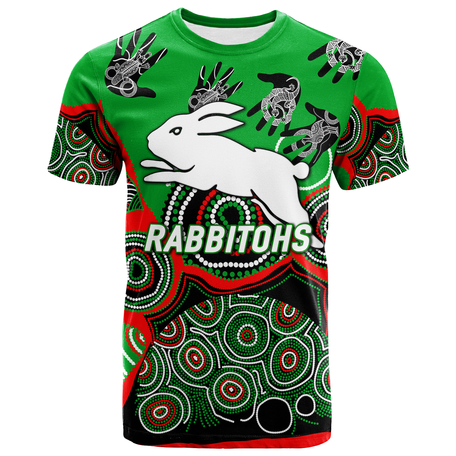 Rabbitohs Rugby Aboriginal Art T-Shirt - LT12