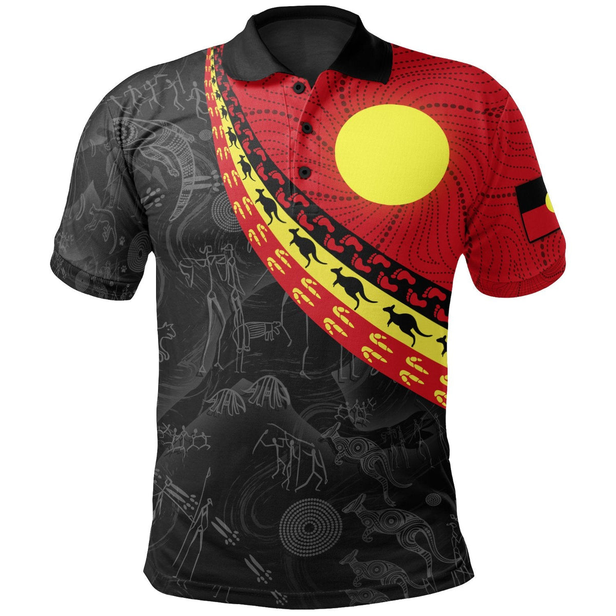 kid-aboriginal-polo-shirts-indigenous-flag-circle-dot-painting