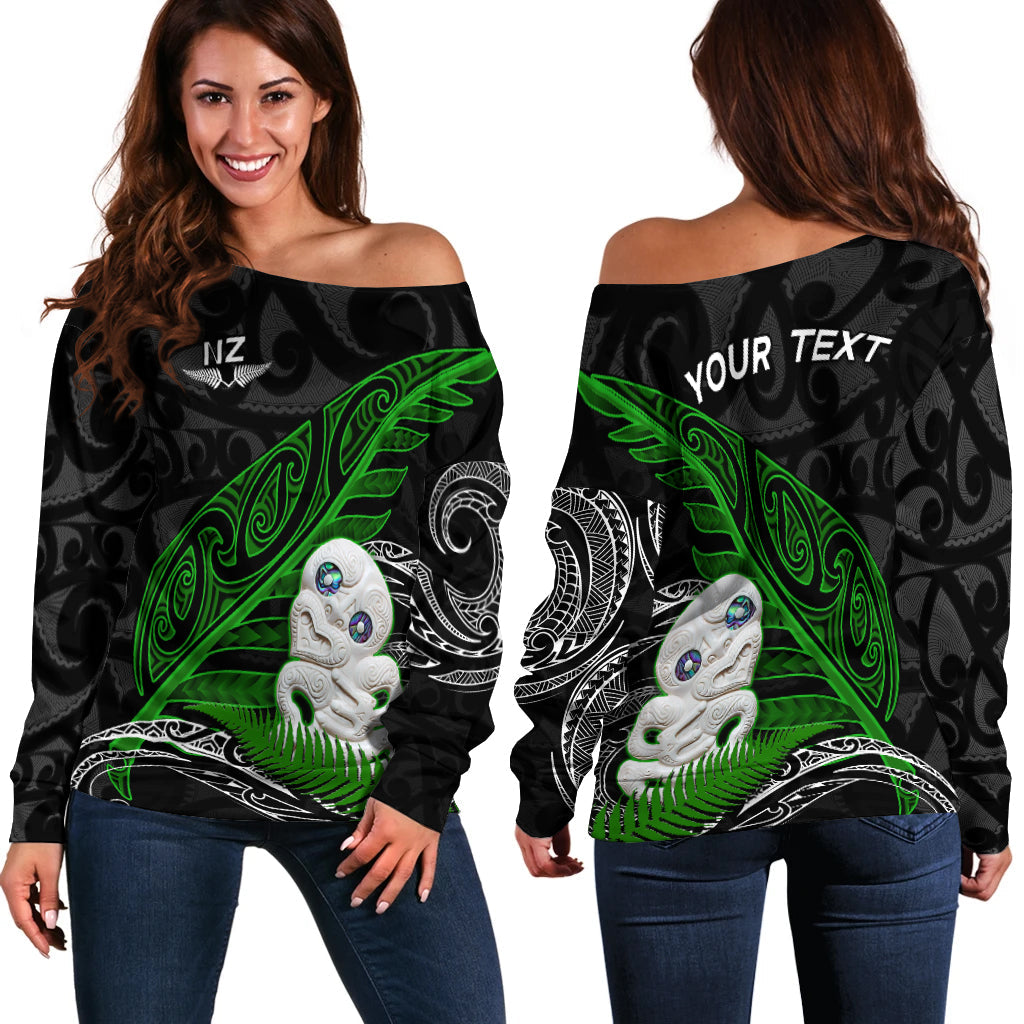 (Custom Personalised) Aotearoa Maori Off Shoulder Sweater Hei Tiki and Fern - Vibe Hoodie