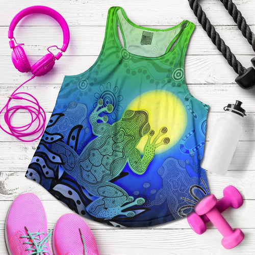 Aboriginal Women's Racerback Tank - Indigenous Frog (Blue) - Vibe Hoodie