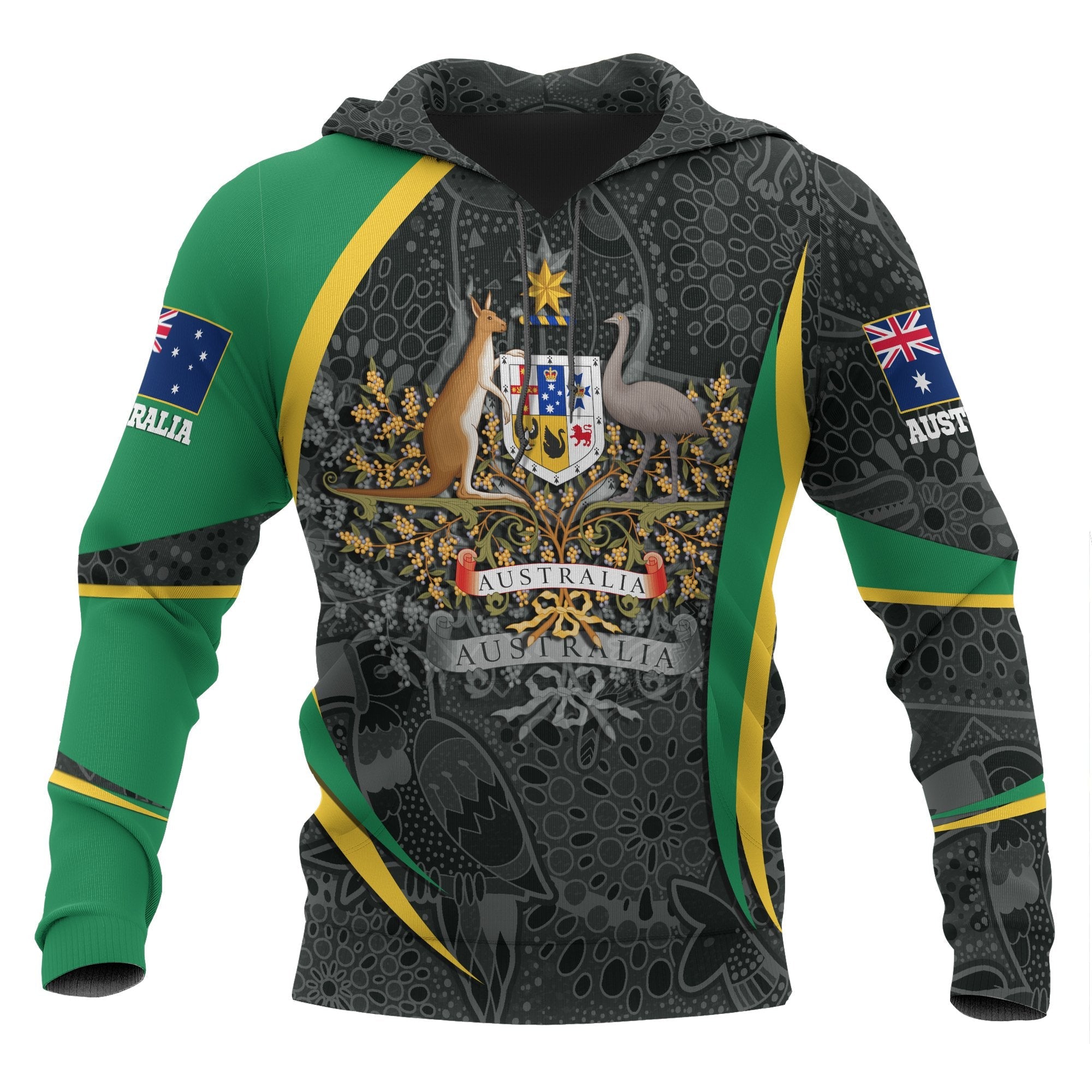 aboriginal-hoodie-australian-coat-of-arms-aussie-spirit-green