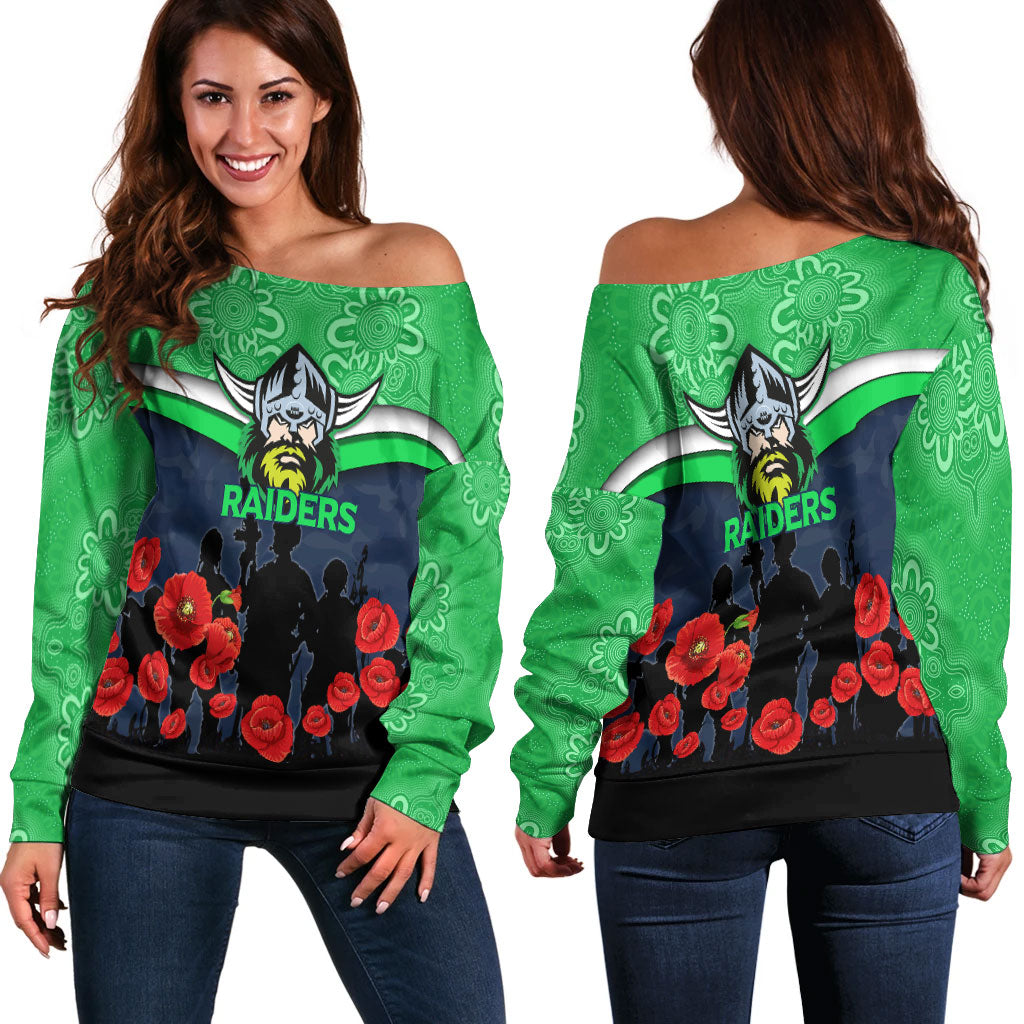Canberra Raiders Anzac Day Women Off Shoulder Sweater - Indigenous Art