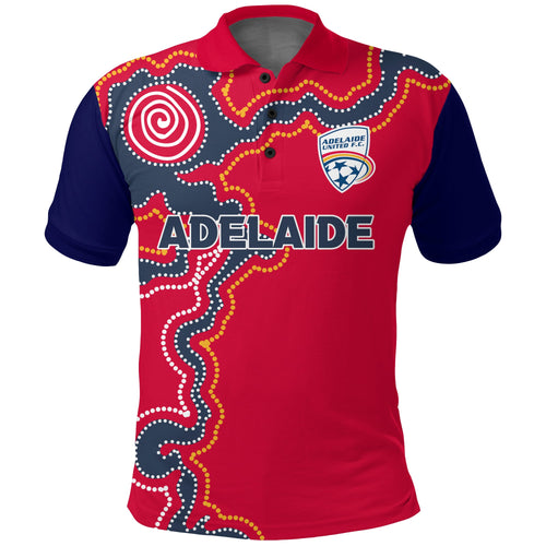 custom-personalised-adelaide-united-polo-shirt-indigenous-dot-painting-art
