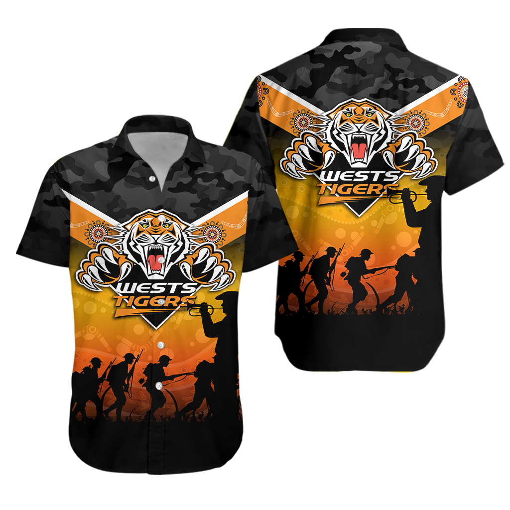 Wests Tigers Anzac Day Indigenous Art Hawaiian Shirt