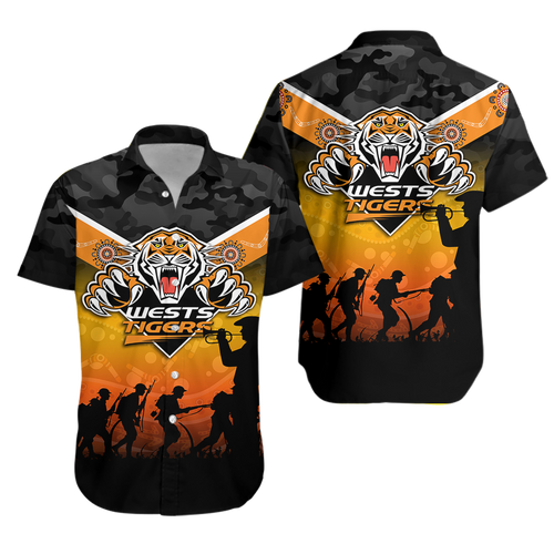 Wests Tigers Anzac Day Indigenous Art Hawaiian Shirt