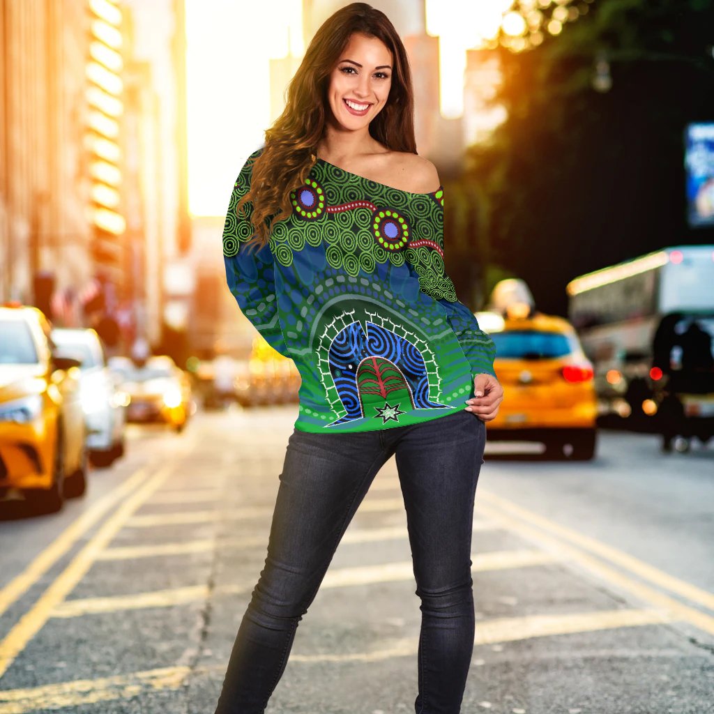 Torres Strait Women's Off Shoulder Sweater - Dhari And Dot Patterns - Vibe Hoodie