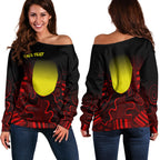 (Custom Text) Aboriginal Women's Off Shoulder Sweater - Indigenous Flag Grunge Style - Vibe Hoodie
