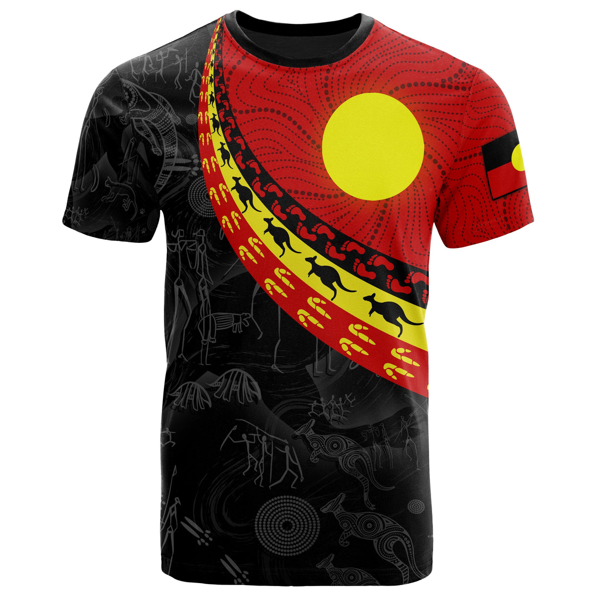 kid-aboriginal-t-shirts-indigenous-flag-circle-dot-painting