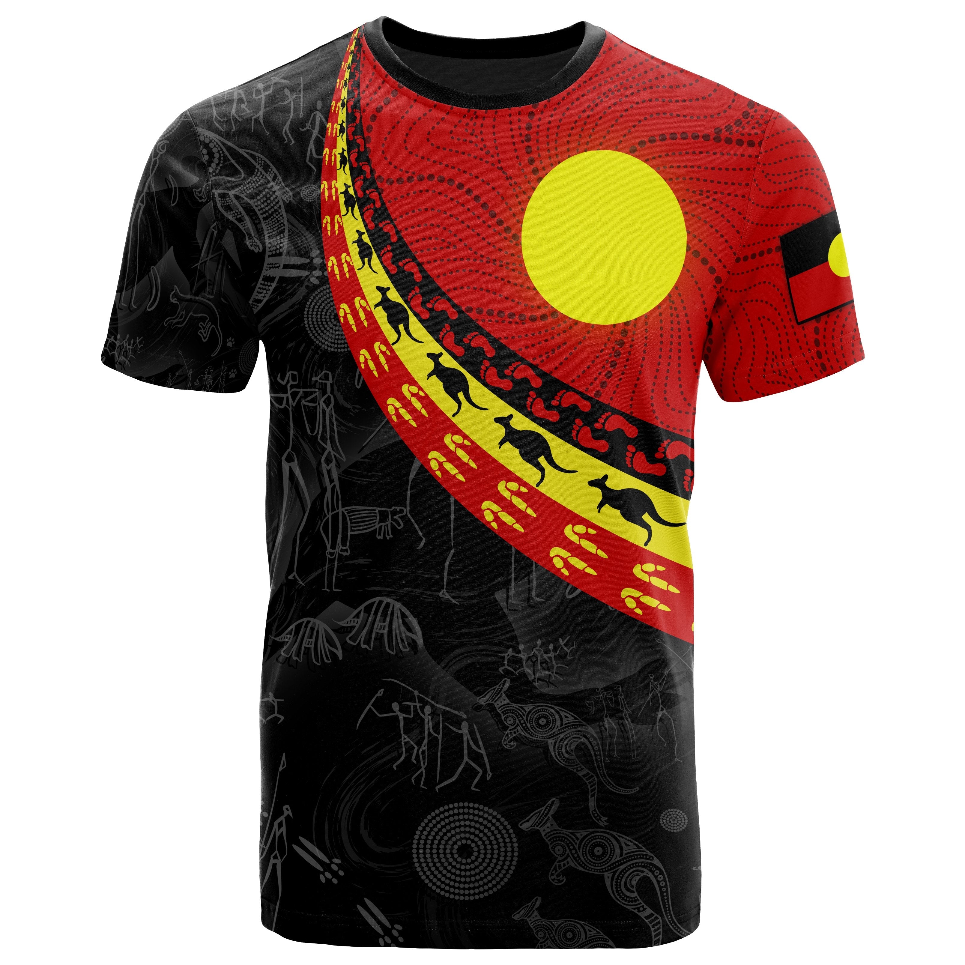 kid-aboriginal-t-shirts-indigenous-flag-circle-dot-painting